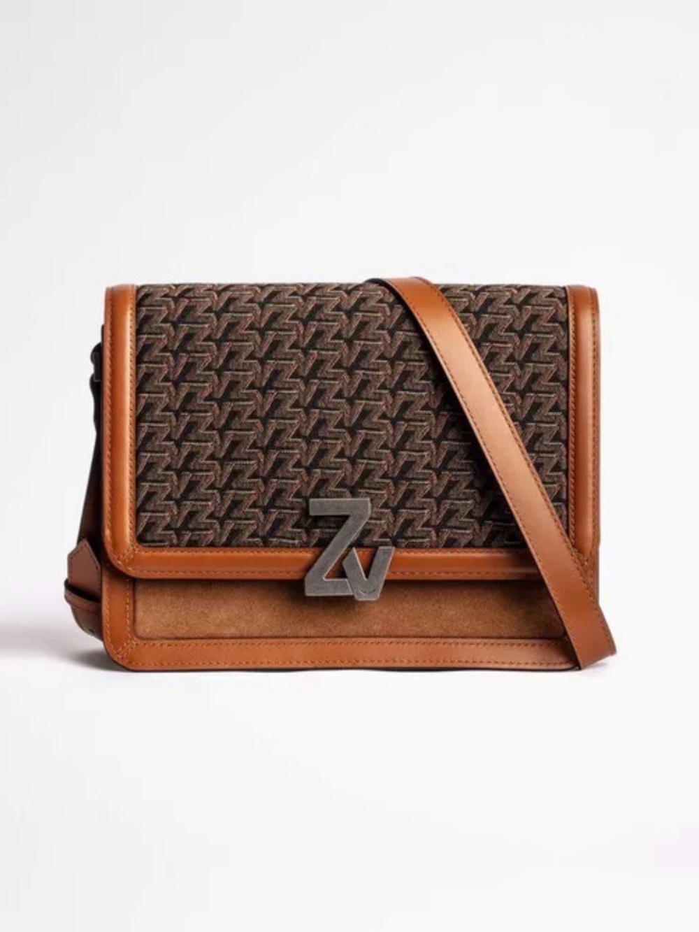 Zadig & Voltaire Brown Patterned Canvas and Tan Leather Messenger Bag
